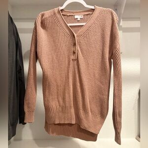 Women's V-Neck Button Sweater - Pink